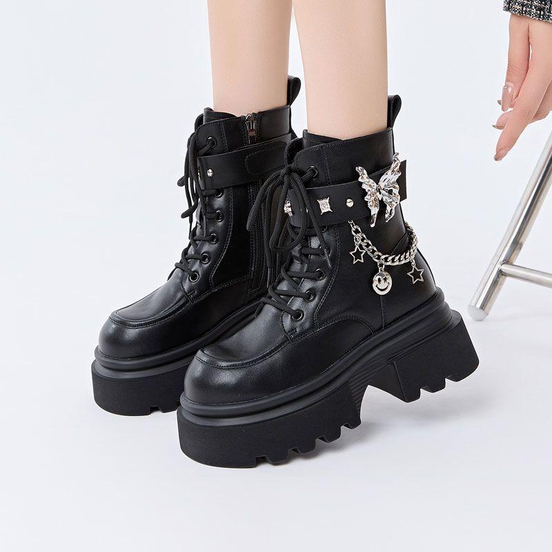 Fashion Ankle Boots for Women Chain Height Increasing Hip Hop Non Slip Booties Comfortable and Elegant Footwear Autumn Woman Short Shoes