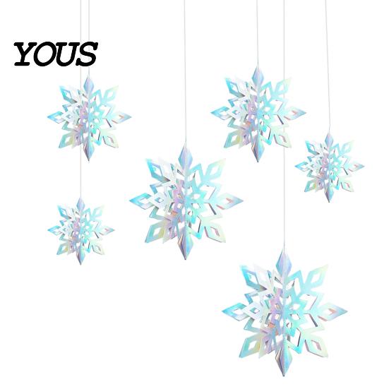 Reusable Paper Snowflakes for Ceilings 6Pcs Christmas Snowflake Hanging Decorations, 3D Iridescent Ornaments, Decorative Winter