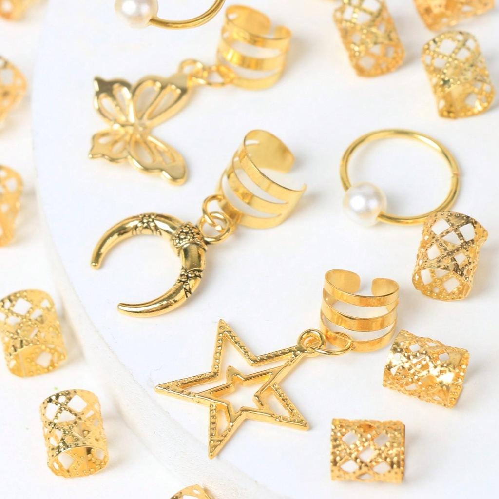 25 Stück Dreadlock Haarringe Verstellbare Manschetten Clip Haarflechten Dirty Braids Perle Haarnadel Haarschmuck Kopfbedeckung für Frauen Mädchen