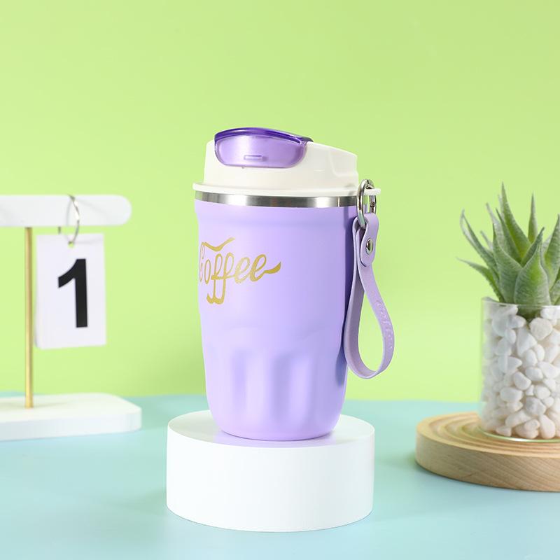 Nou termos din oțel inoxidabil portabil, ceașcă de cafea de mare capacitate, ceașcă de apă pentru mașină în aer liber, frânghie pentru mașină