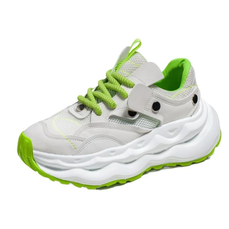 Fashion Thick Soled Height Increasing Youth Sports Version Skateboarding Shoes Men's Mesh Breathable Lightweight Casual Running Shoes