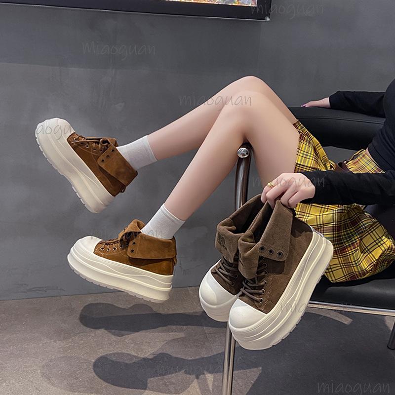Fashion Women's Platform Sneakers Casual Outdoor Versatile Sneakers Flip Design High Top Boots Fashion Lace Up Shoes for Women Footwear