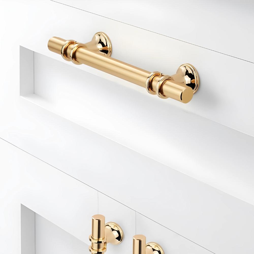 Furniture handle, metal railing for cabinet drawers, gold gloss, screws 128mm