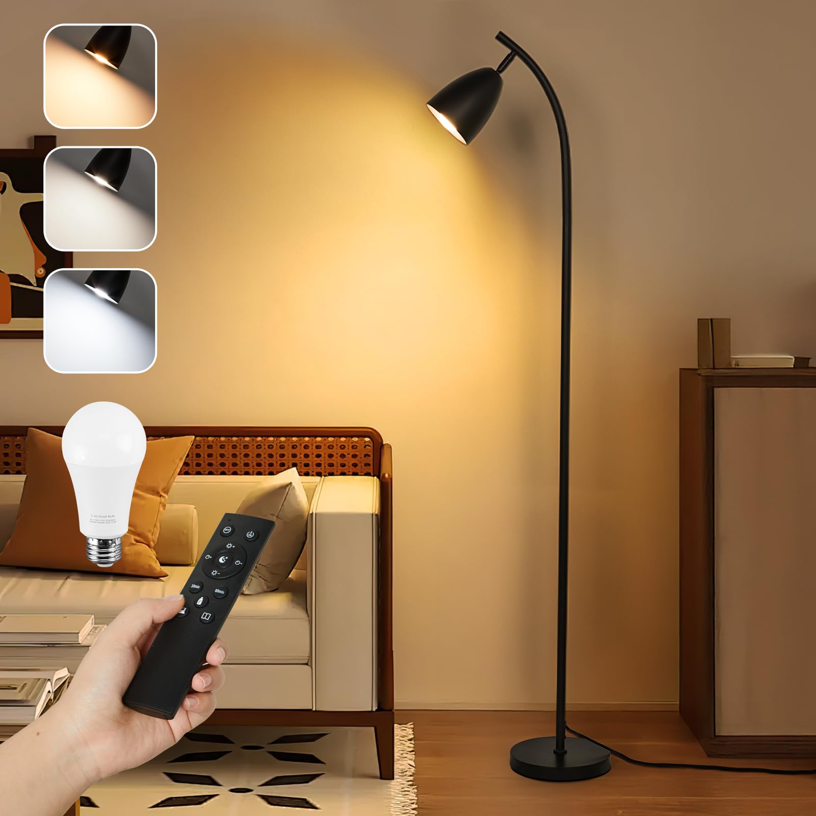 

OSUDRY LED Floor Lamp, 12W, Stepless Dimming and Color Temperature Control, 3000K4500K6500K, Timer Function, Fit Switch, Floor Stand, Interior