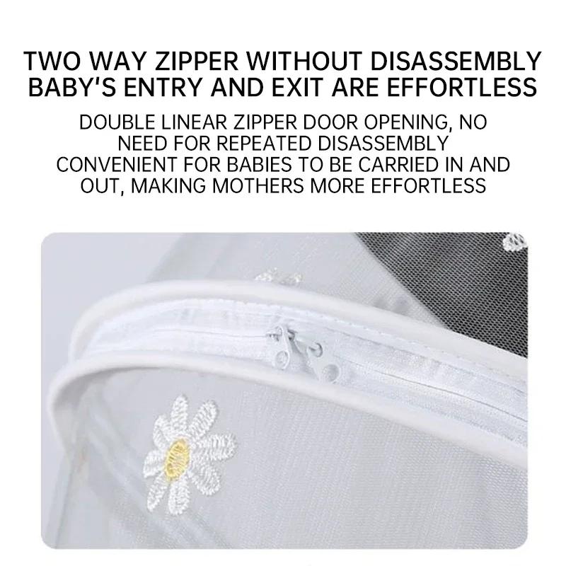 Koreanskt Baby Sommar Myggnät-Heltäckande Masknät med Broderade Tusenskönor Effektivt Mygg- & Insektsförebyggande för Barnvagnar