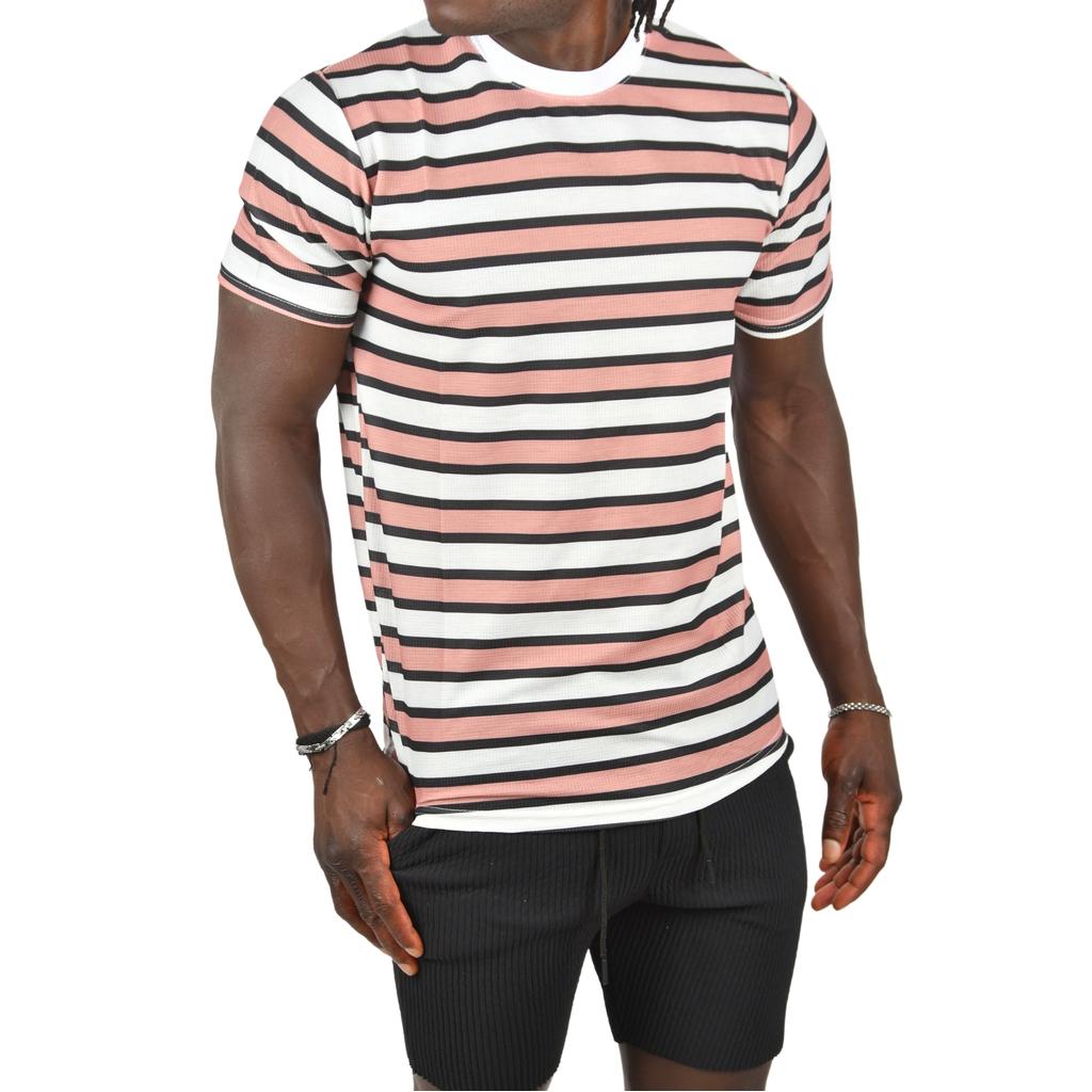 DeepSEA Yatay Çizgili Bisiklet Yaka Slim Fit Likralı Tişört 2403228