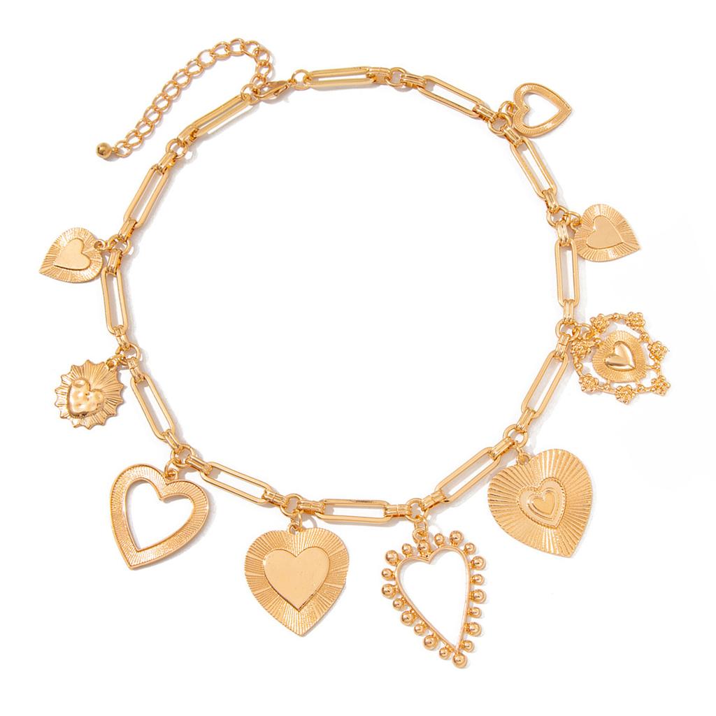 Elegant Geometric Heart Pendant Necklace Handmade Choker Adjustable Length Clavicle Chain Jewelry for Women Girls