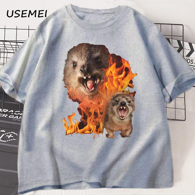 Funny Rock Hyrax Fire Meme Tee Shirt Men Women Stupid T-shirt Ugly Unhinged Tshirt Summer Cotton Opossum Raccoon Tops Oversized