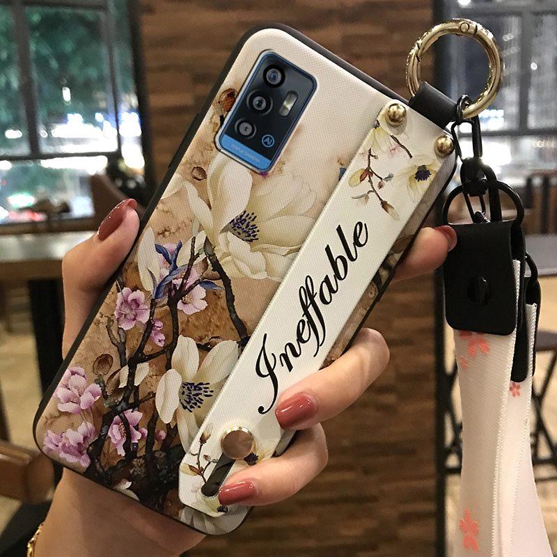 Kickstand Durable Phone Case For ZTE Blade A71/Optus X Swift 5G Back Cover Soft case Flower Fashion Design Lanyard Ring
