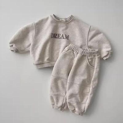 "Kids' Winter Velvet Suit: Letter Pattern Sweater & Trousers Set"