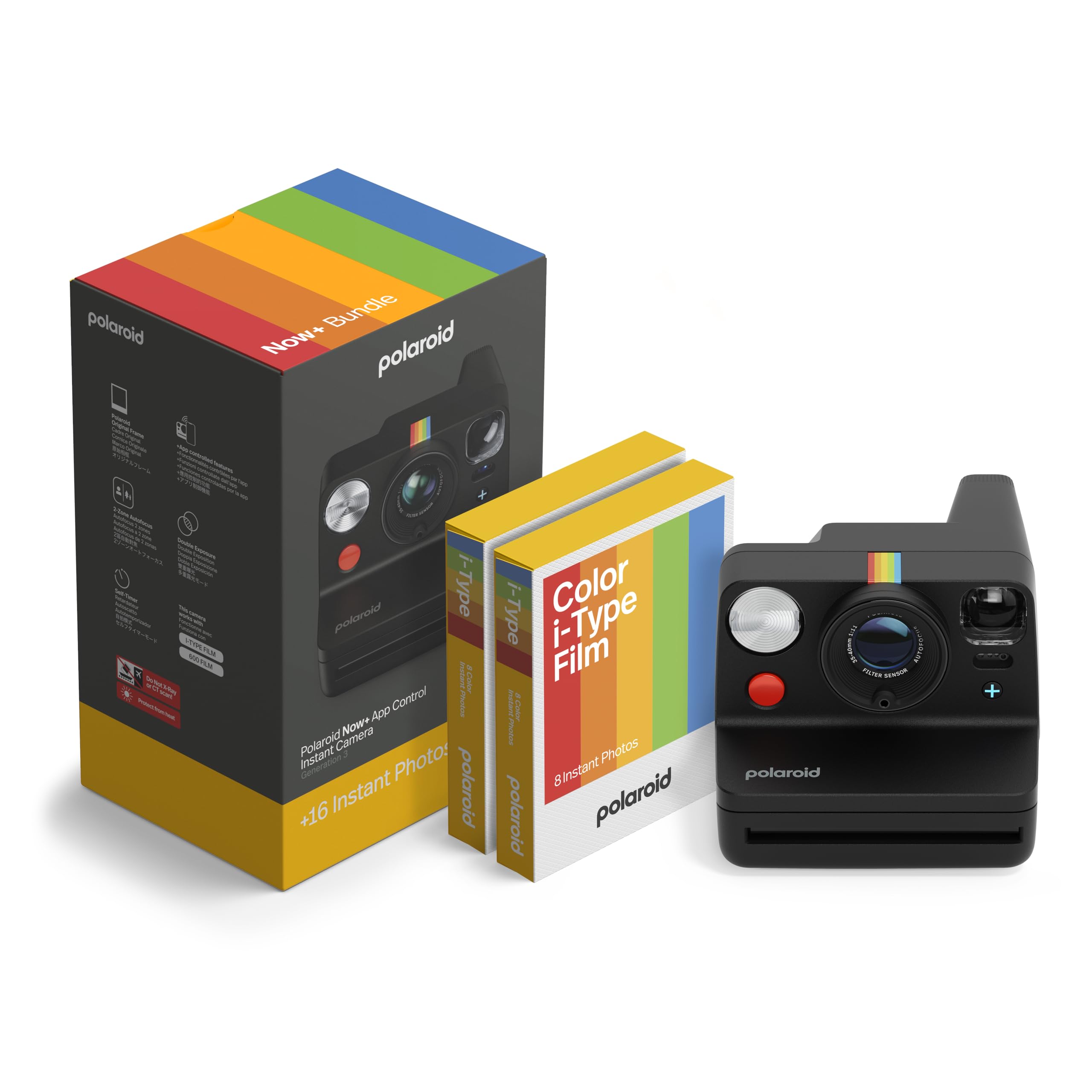 

Polaroid Now+ 3rd Generation I-Type Instant Camera + Film Bundle - Now+ Bluetooth App Controlled Black Camera + 16 Color Photos (6562)