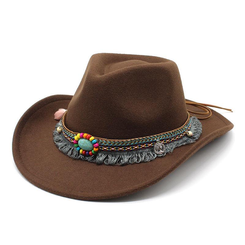 New ethnic style western cowboy hat woolen top hat men's and women's top hat outdoor travel hat winter