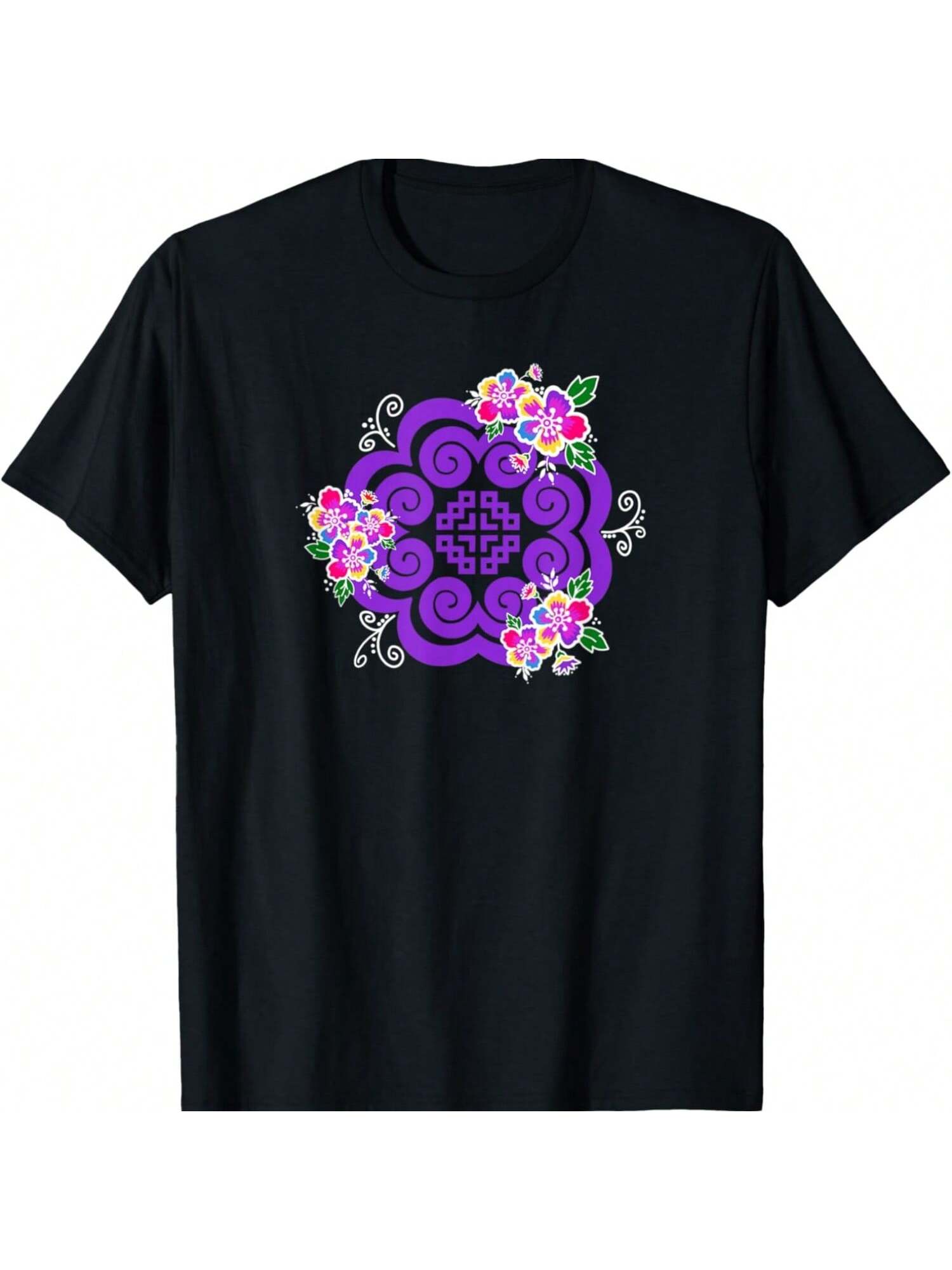 

Хмонгская футболка Фиолетовый отпечаток слоновьей ноги с цветами Футболка S