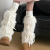 JK Mädchen Stiefelmanschetten Beinstulpen Damen Winter Warm Harajuku Süße Schleife Schleifen Flauschiger Plüsch Weißer Stiefelüberzug Lange Socken