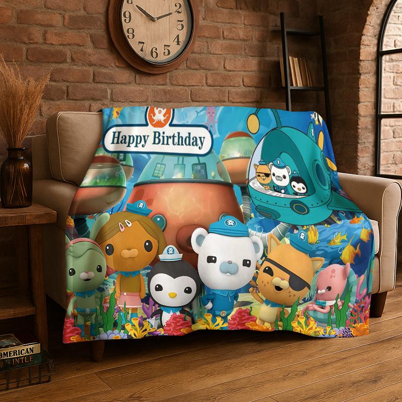 Cute Cartoon The Octonauts Barnacles Flannel Blanket Soft Warm Throw Blanket for Bedroom Living Room Bed Travel Picnic Gift 75x90cm