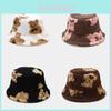 Bear Pattern Winter Knit Bucket Hat With Warm Fleece For Outdoors