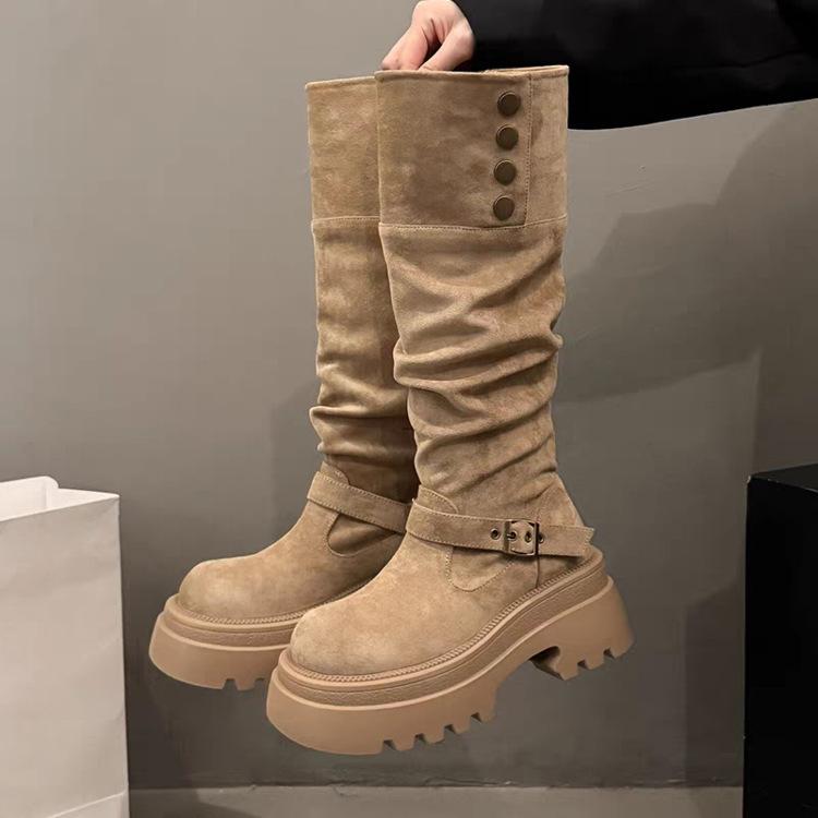 Boots heightened in autumn, thick-soled high heels but knee-high boots, long boots, thin boots