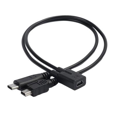 Double Charging Mini USB 5P Female To Type C Male Plus Mini USB 5P Male Cable For Simultaneous Phones Tablets And More
