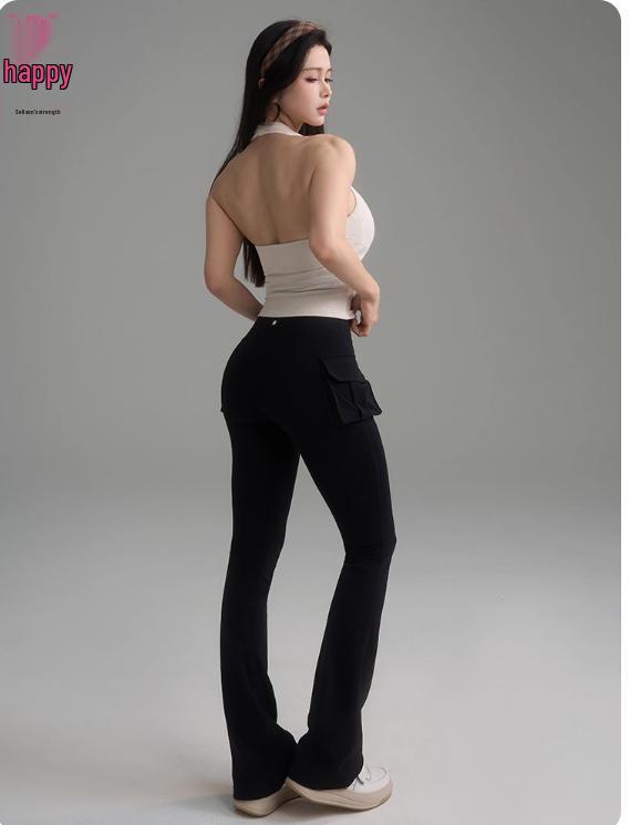 

YIDI Camouflage High-Waist Flare Pants: Antibacterial, Pocketed, Hip-Lifting Yoga Pants for Women M чорний