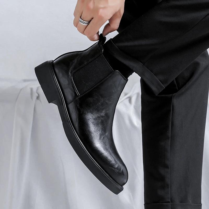 Męskie Skórzane Buty Codzienne wsuwane Buty Biznesowe Męskie Botki Chelsea Marka Projektant Włoskie Eleganckie Codzienne Biznesowe Botki na Kostkę