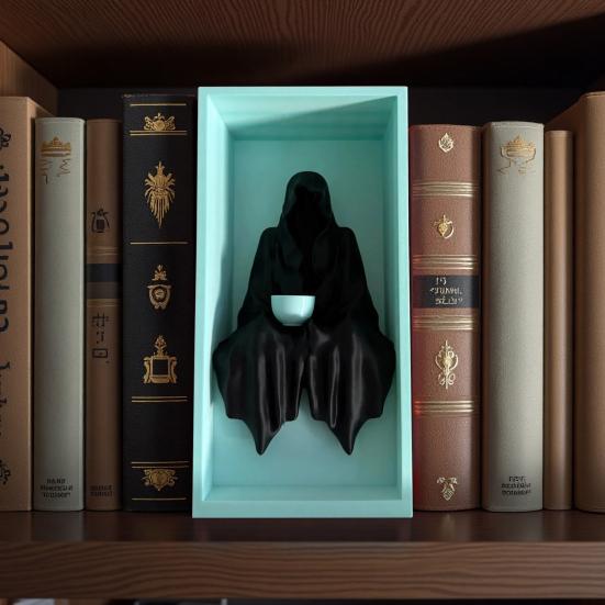 Sitting Grim Reaper Statue Spooky Bookshelf Decoration Gothic Black-Robed Man