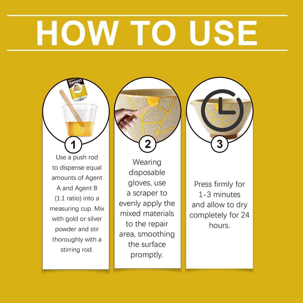 Ceramic Repair Kit Gold Ceramic Glue Food Safe Adhesive For Broken Pottery Plate Cup Bowl Bathtub Craft Art Restoration Repair