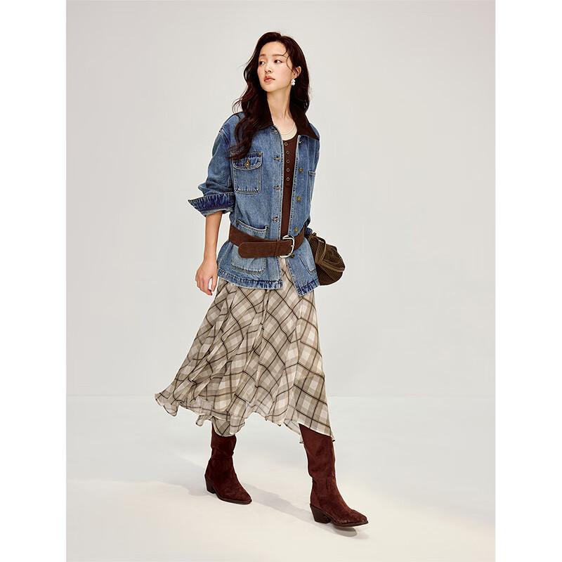 INMAN Women's Spliced Corduroy Denim Workwear Jacket