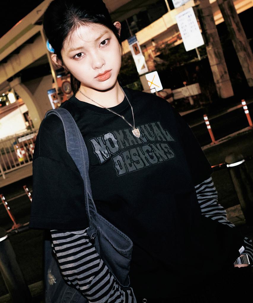 NOMANUAL Stripe Layered Long Sleeve Tee - Black