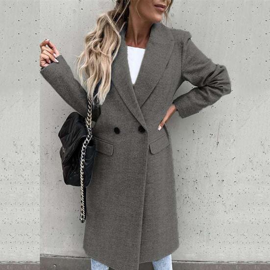 Ladies Elegant Long Blazer Suit Collar All Match Long Sleeve Button Placket Winter Overcoat for Office