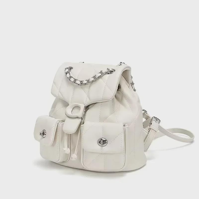 2024 Trendy Damen Große Kapazität Multifunktionale Leder Reise Rucksack mit Kette