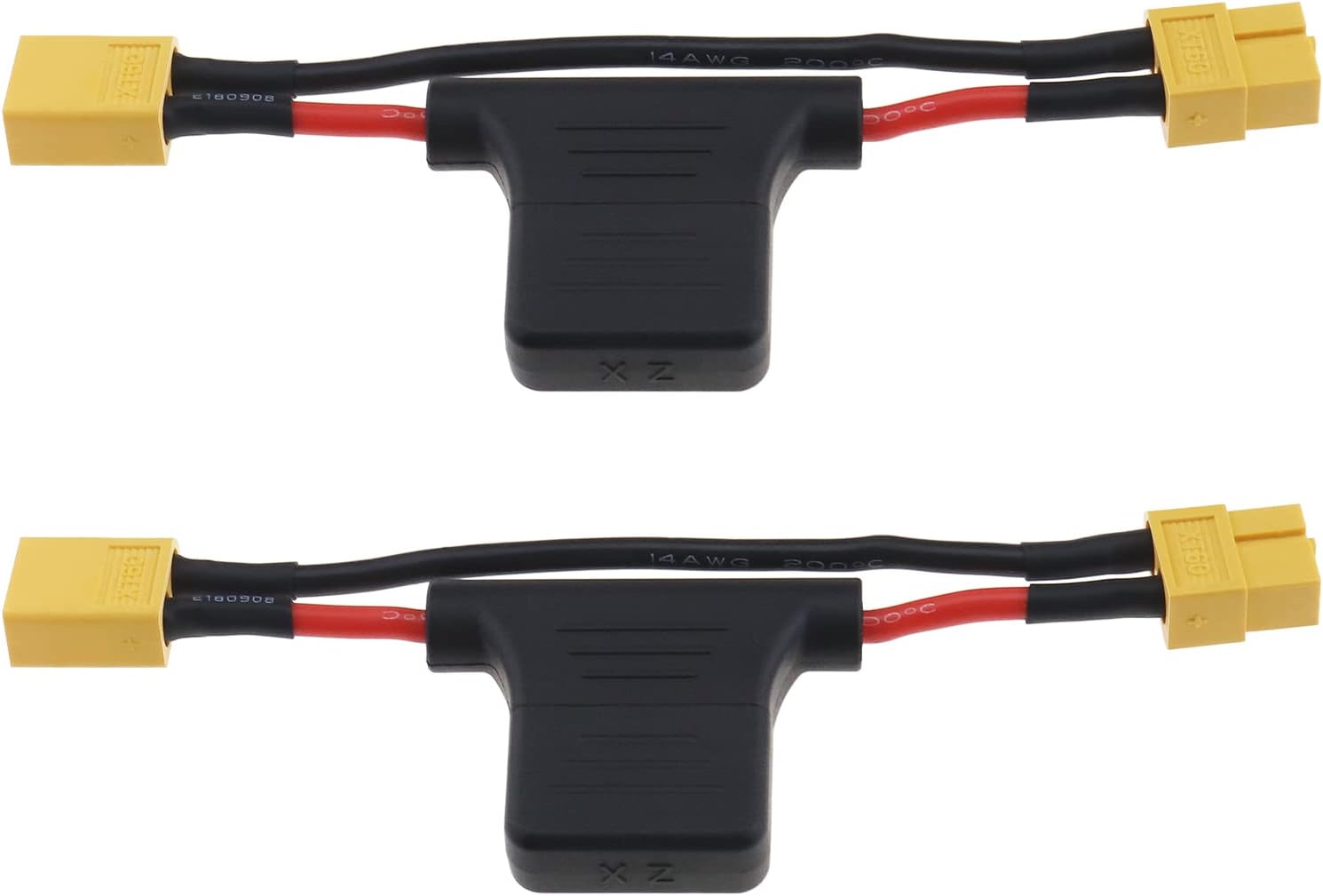 Pachet de 2 cabluri prelungitoare XT60 tată la XT60 mamă cu siguranță de 30A | Fir siliconic 12AWG | Pentru biciclete electrice, drone RC, quadcoptere, încărcător galben