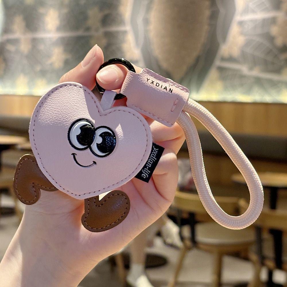 Big Eyes Leather Flower Pendant Funny Keyring with Lanyard Cartoon Keychain  Backpack Key Decor