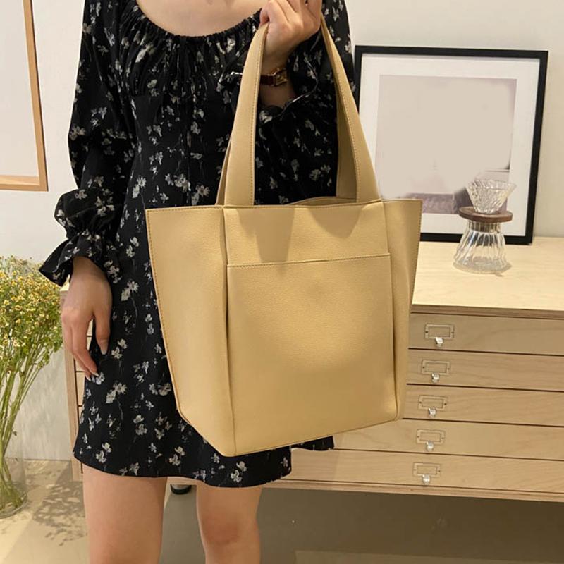 Women Large Capacity Top-handle Bags High Quality Solid Color Leather Shoulder Shopper Bags for Women  Designer