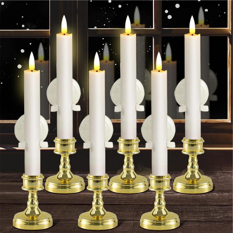 Christmas Window Candles 6X Flickering Candle Stick With Remote Timer 6.5 Inch Realistic Flickering Warm Light Candle