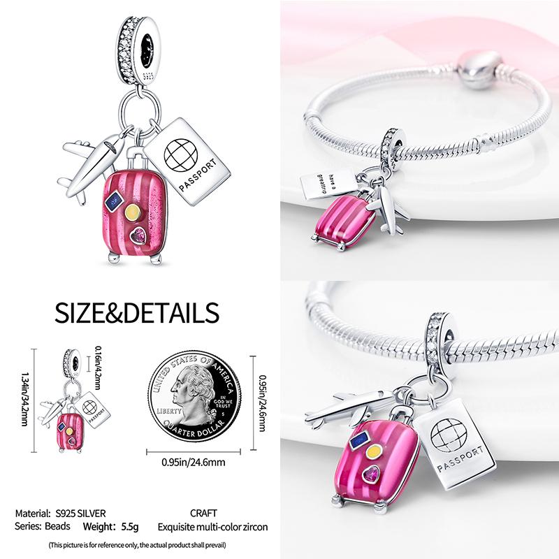 Fit moda 925 pulseiras originais 925 prata azul astronauta aeronaves encantos de viagem contas pingentes para mulheres moda jóias diy