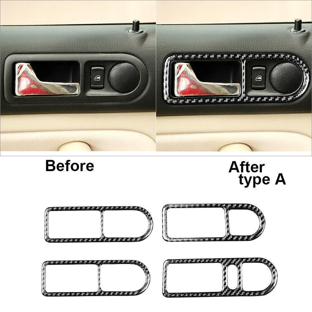 4Pcs Carbon Fiber Door Handle Frame Cover Trim For Volkswagen Golf 1999-04