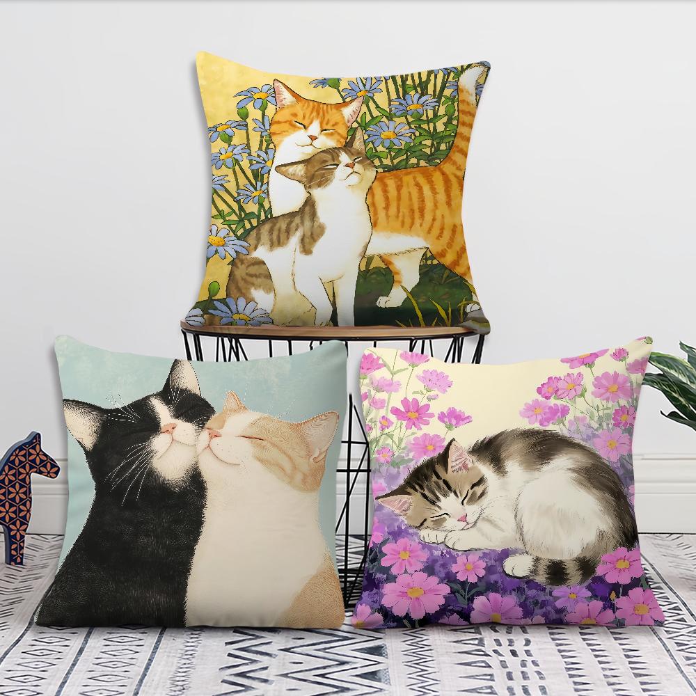 Fashion Cute Kitten Kawaii Cat Flower Cushion Cover Soft Pillow Case for Sofa Living Room Home Office Decor Protective Covers