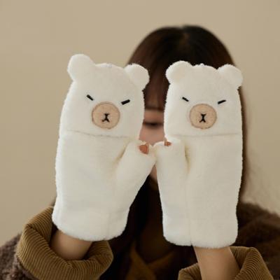 Soft Capybara Plush Mittens Faux Rabbit Hair Half Finger Gloves Fashion Animal Flip Gloves  Gifts