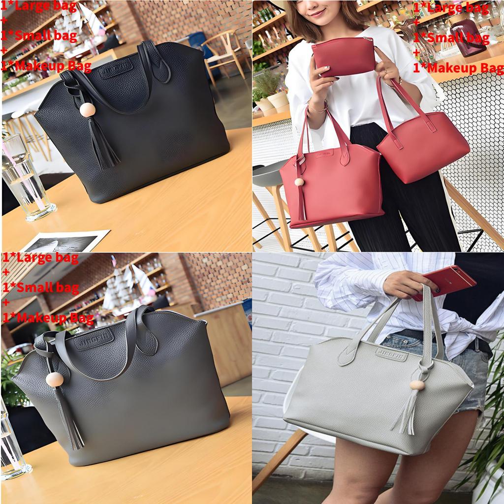 Damski Zestaw Portfeli ze Skóry PU z Paskiem na Ramię i Kosmetyczką do Codziennego Użytku