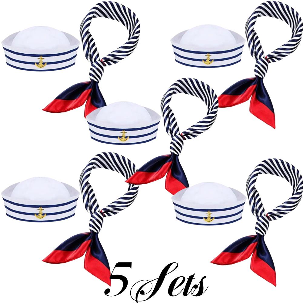Sailor Hat Captain Navy Hat and Scarf Set Unisex Costume Photo Props Mardi Gras Party Funny Cosplay Supplies Stage Performs Acce