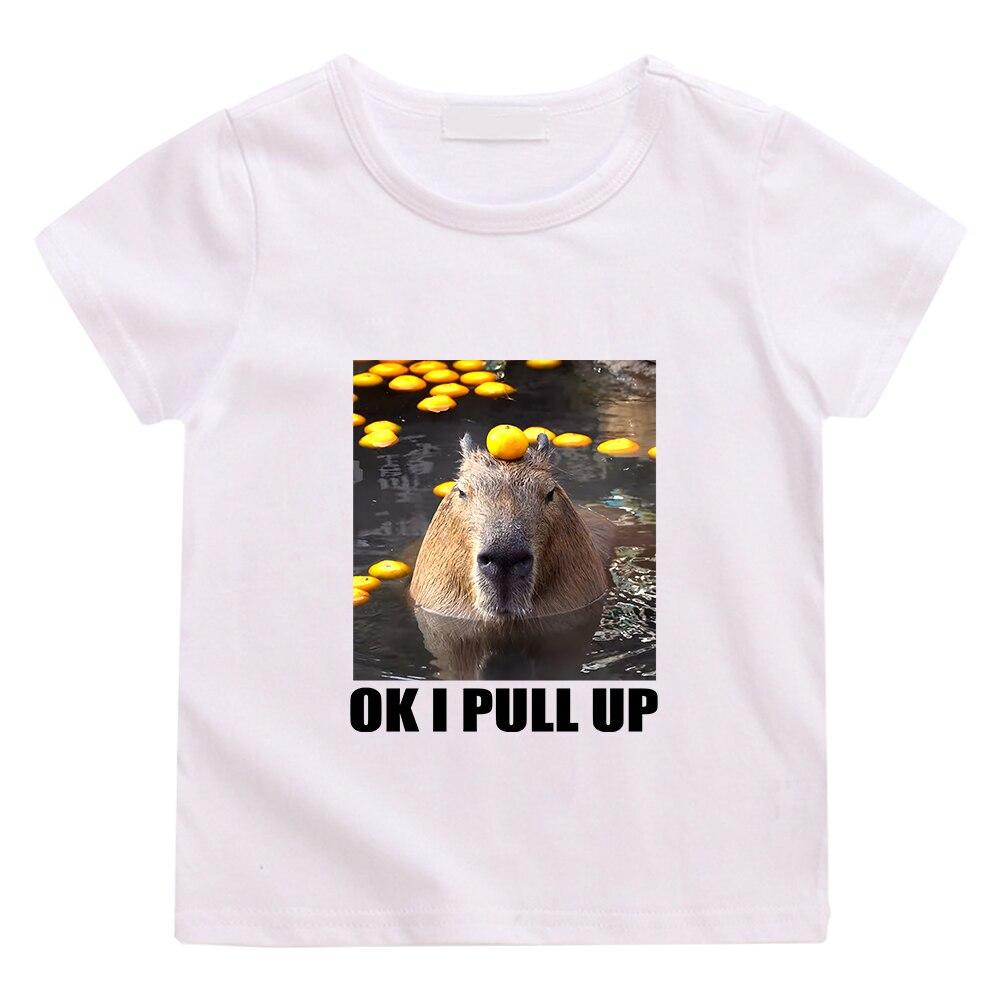 OK I PULL UP Capybara Tricou cu imprimeu drăguț Tricou cu mânecă scurtă 100% bumbac Tricou pentru copii Kawaii Tricou cu imprimare grafică din desene animate Moale