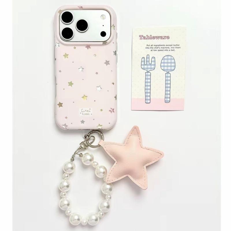 Round edge Korean gilt star pendant for iPhone17promax Apple 16 mobile phone case 15 love bracket