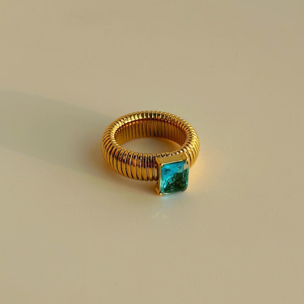 Punk Exaggerate Multicolour Crystal Rings for Women 18K Gold Plated Waterproof Twist Square Thick Ring Hiphop Vintage Jewelry