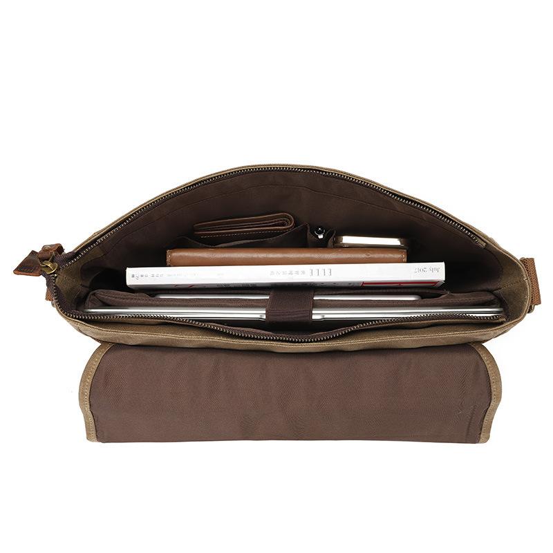 Canvas Straddle Bag with Top Layer Leather Men's Camera Bag Waxed and Retro One Shoulder Diagonal Back