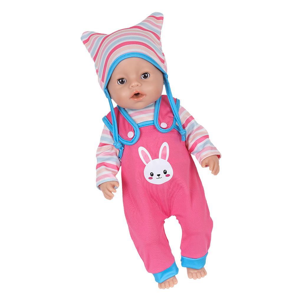 Life Like Doll Jumpsuit with Hat and Shirt Breathable Doll Suspenders Pants for 43cm Doll Easy Dressingup for Toddler