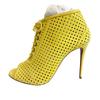 Short Boots, Booties, Open Toe, Lace-up, Punched Design Suede Boots Yellow Suede Women Used