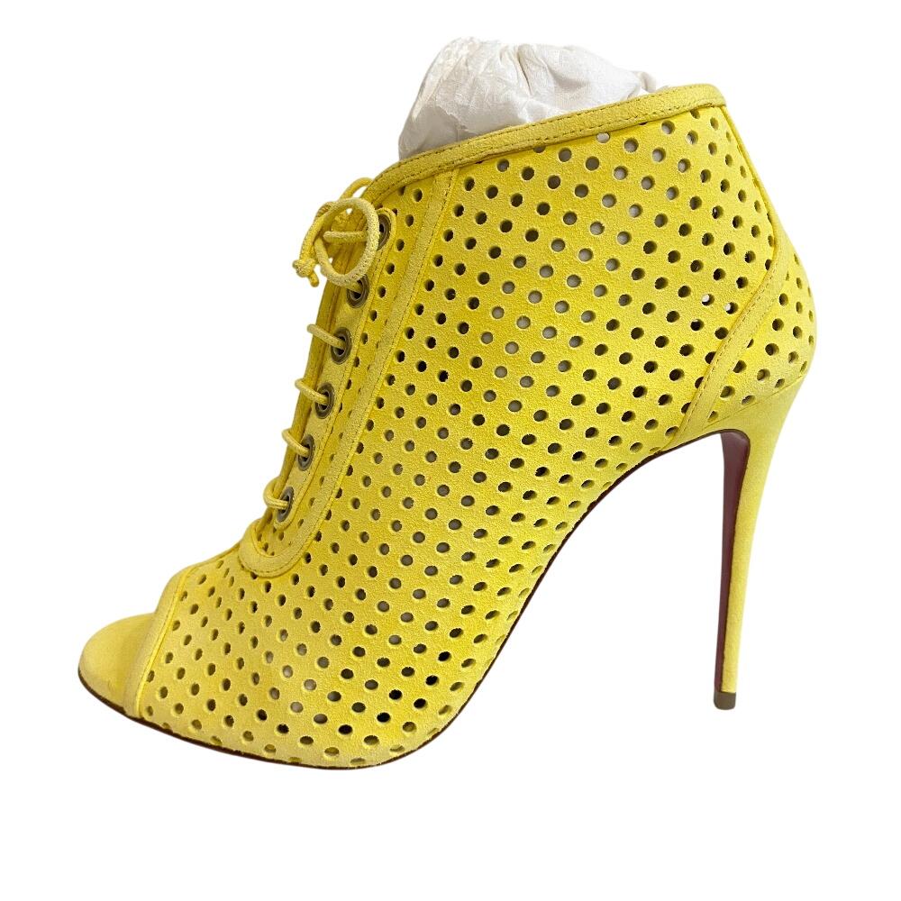 Christian Louboutin Short boots, booties, open toe, lace-up, punched design suede boots yellow suede Women Used