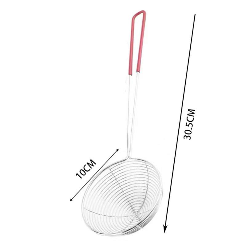 1PC Red Handle Strainer Stainless Steel Bubble Tea Colander Boba Milk Tea Spoon Filter Pearl Durable Safe Round Kitchen Gadgets