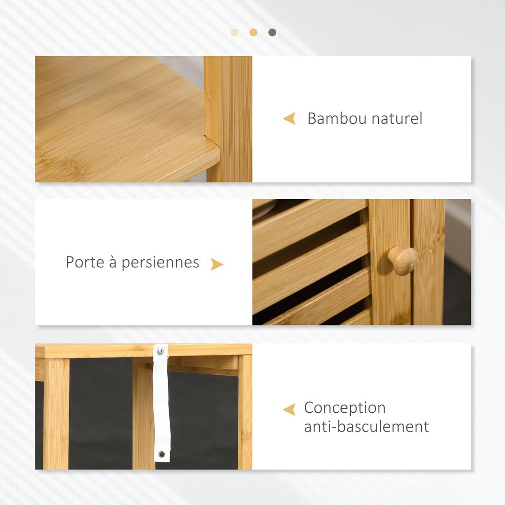 Bamboo Bathroom Column Cabinet with 2 Open Shelves and Cupboard, 32.9 X 29.9 X 120 Cm, Natural Wood