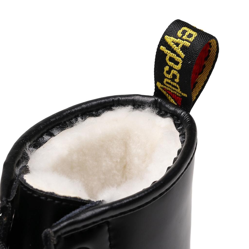 Real wool thick plush high top tooling boots hard leather open edge bead short boots leather boots round head locomotive shoes